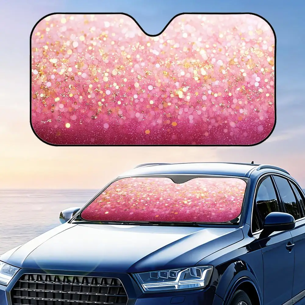 Pink Golden Glitter Sparkle Sun Visor Foldable Universal Car Windshield Sun Shade UV Protection Heat Insulation Foldable Cover