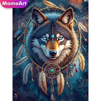 Momoart Wolf Diamond Embroidery Dog Acrylic Craft Supplies Diamond Painting Dreamcatcher DIY Mosaic Animal Decor For Home