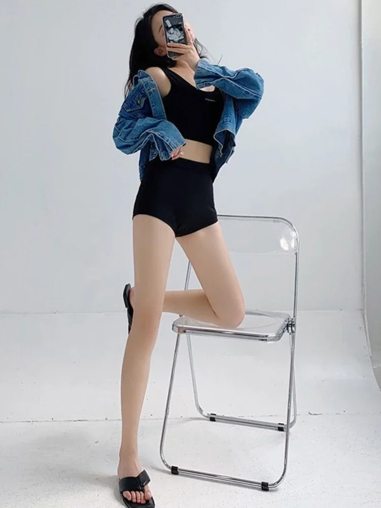 Black Skinny Shorts Women High Waist Hotsweet All-match Kpop Joggers Fashion  Pure Streetwear Dancer Comfort Stretchy