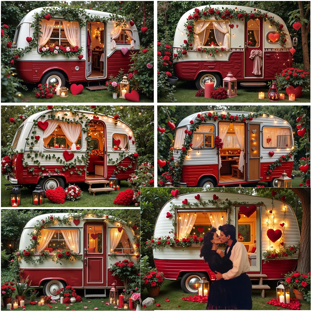 

MOON.QG Valentine's Day Backdrop Car Glitter Light Camper Heart Background Photography Accessories Portrait Girl Wallpaper Wall