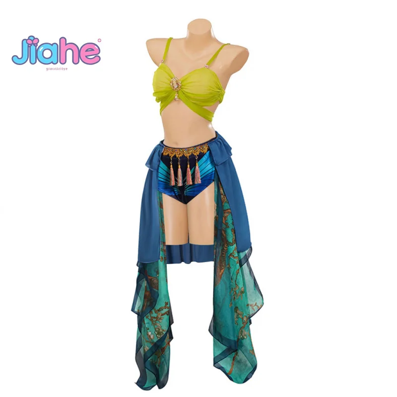 브리트니 스피어스 슬레이브 코스프레 의상 블루 무대 공연 댄스 드레스 섹시한 브라 반바지 스커트 여성 할로윈 카니발 의상