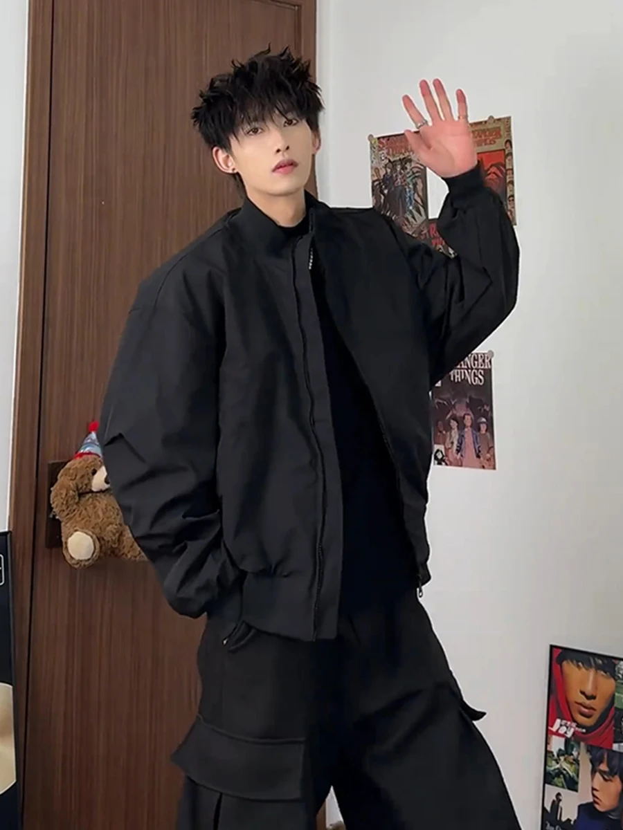 

Cleanfit Bla Men's Flight Jaet ort Sle Stand Collar Tee-Proof Casual Spring Outerwear Polyester Fiber Zipper Closure