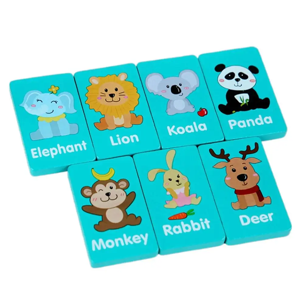 

36 шт., креативная игра с деревянной цепочкой, синяя пара, соответствующая игра-маджонг, мультяшные фрукты, животные, деревянная головоломка, обучение Монтессори