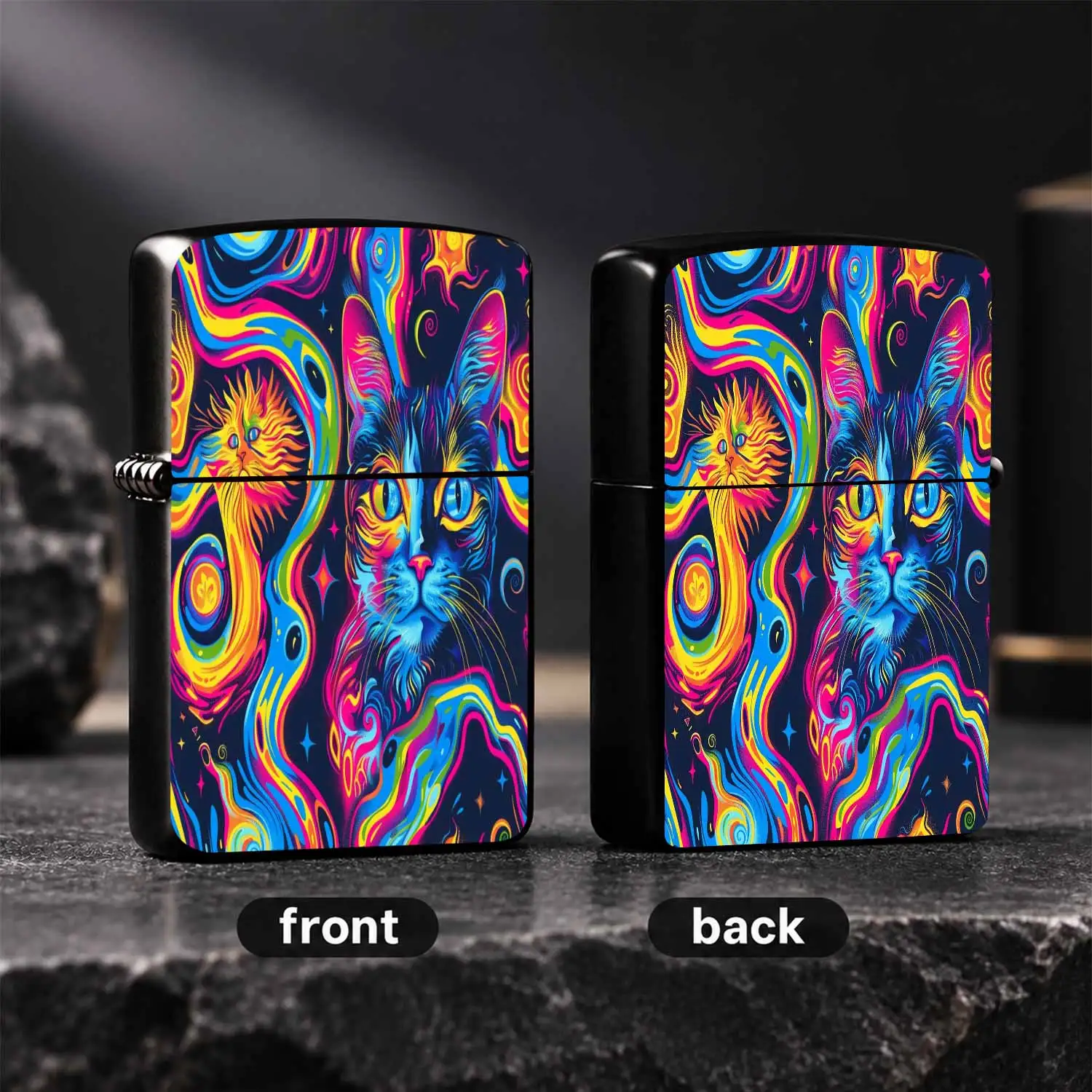 Psychedelic Neon Colorful Cat Pattern Lighter, Trendy Creative Artistic Printed Portable Accessory, Ideal for Daily Use Outdoor Activities All Scenarios, Exquisite Unique Novelty Gift for Your Fr A Humorous And Interesting Lighter