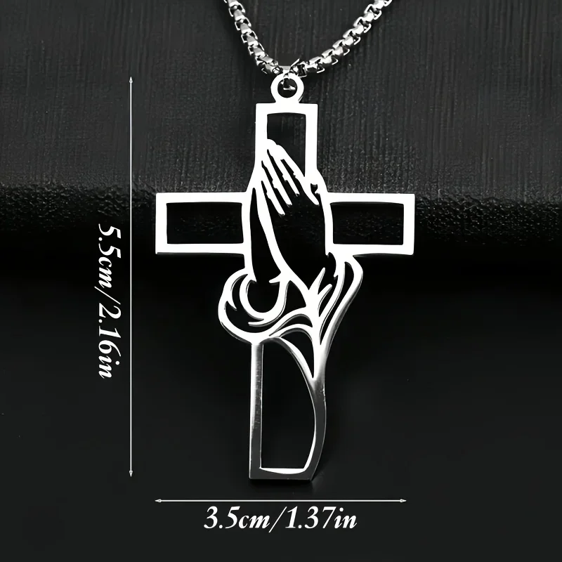1Pc Hollow Prayer Hands Cross Pendant Car Rearview Mirror Hanging Ornament Interior Window Decor Accessory