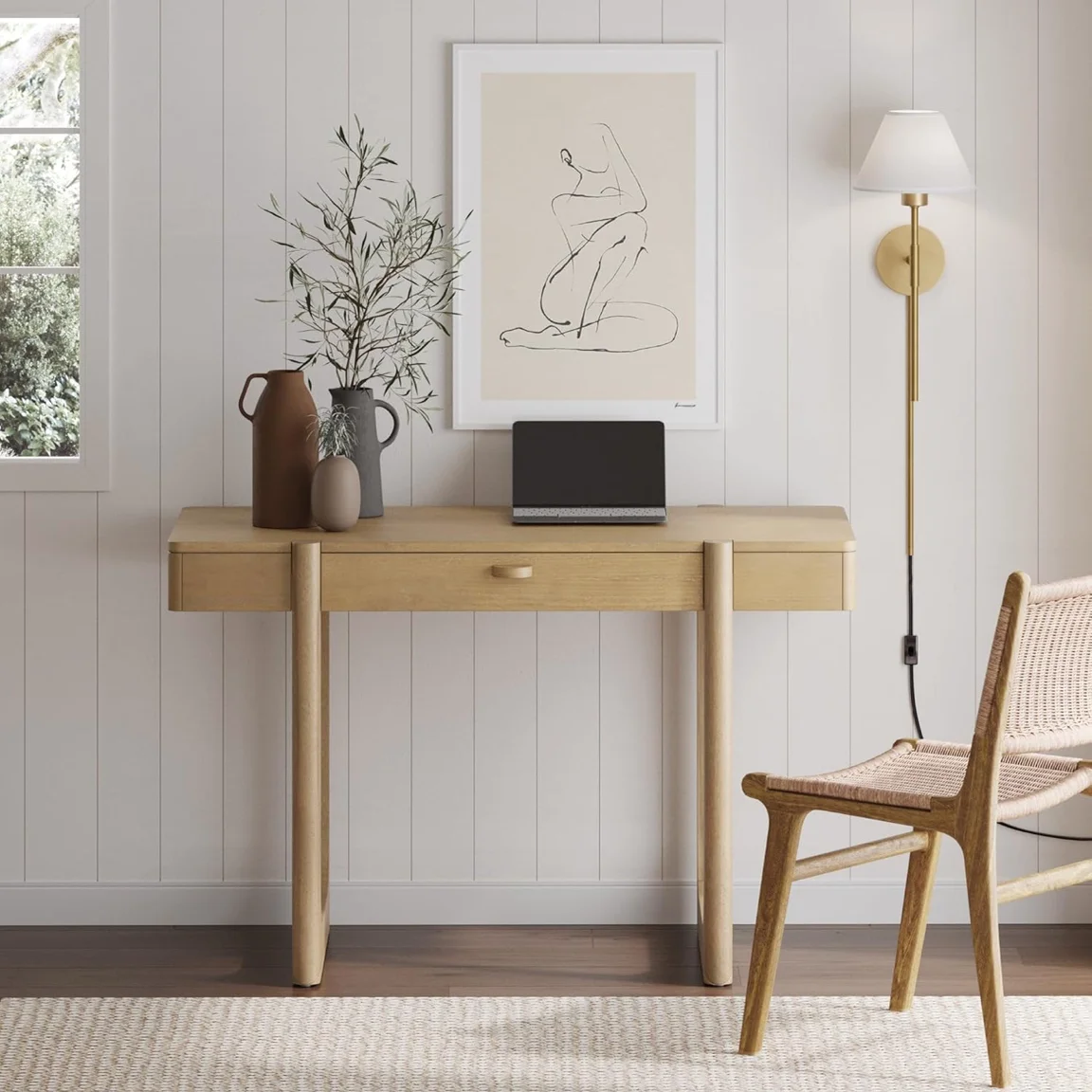 Solid wood small desk ash wood small apartment computer desk household modern bedroom dresser table household writing desk