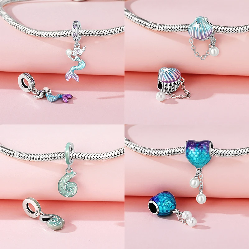 

925 Sterling Silver Sea Shell Turtle Mermaid Charm Beads Fit Bracelet Necklace Accessories Bead Jewelry Making Fine Jewelry Gift