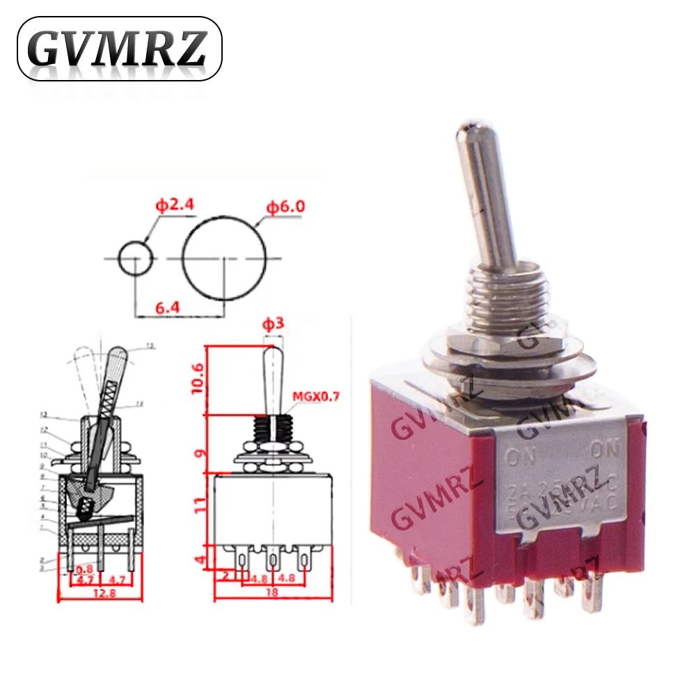Toggle Switch Mini Switches 2 Position 3 Latching MTS-302 MTS-303 MTS-402 MTS-403 ON-ON ON-OFF-ON SPDT DPDT