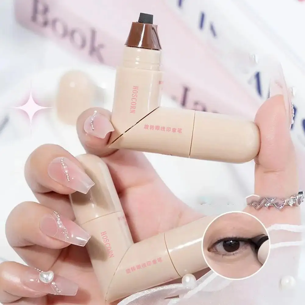 Rotar delineador de ojos sello pluma doble cabeza sello de secado rápido contornos precisamente sello delineador de ojos integrado maquillaje perezoso impermeable