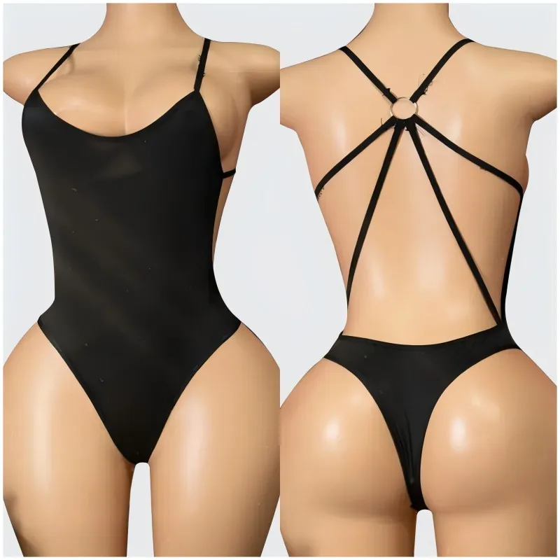 Sensual And Romantic Lace-up Seductive Tight-fitting See-through Pajamas With Open Crotch High Slit Backless And Strapless