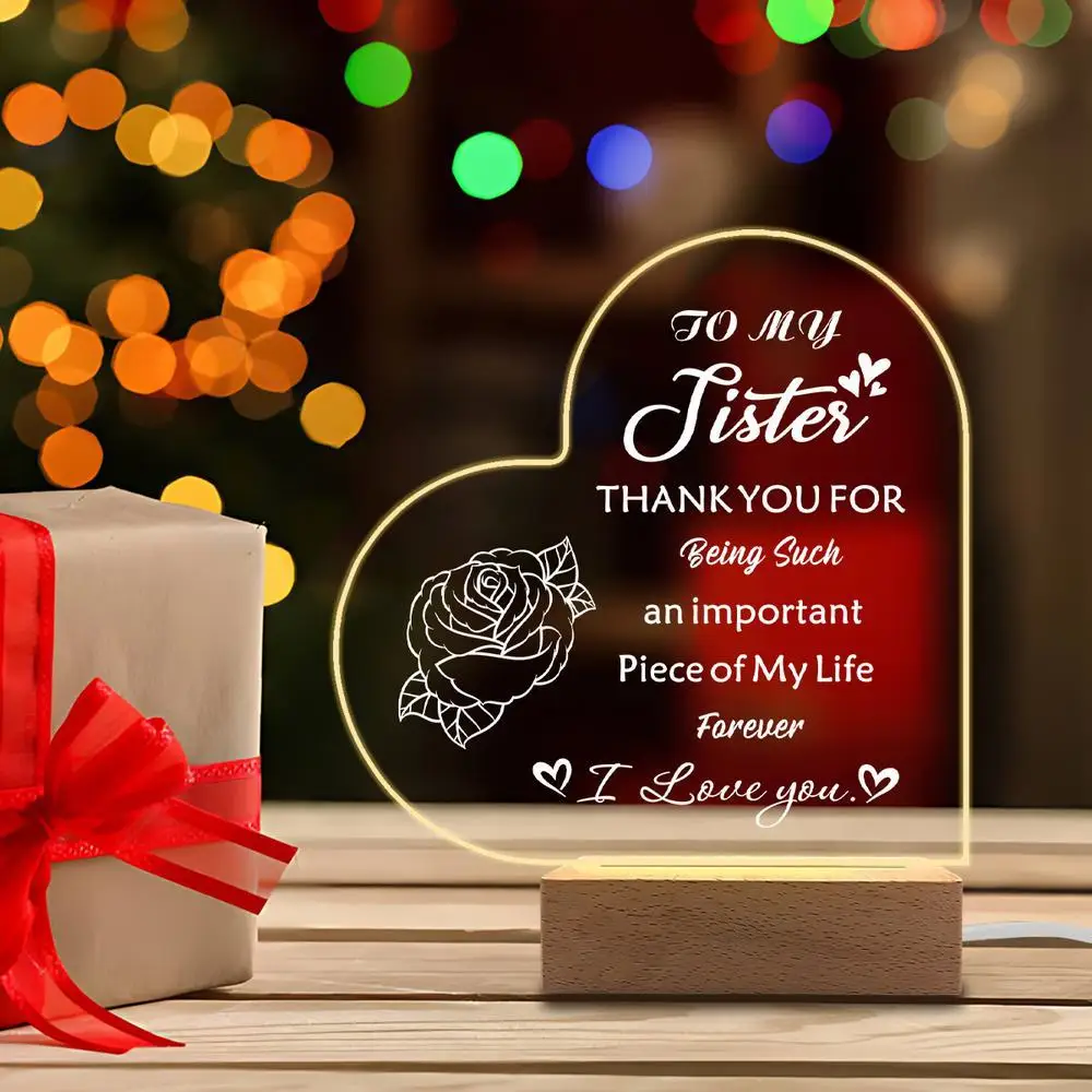 1 peça acessórios de fotografia de exibição luminosa acrílica, base USB, presente de irmã, estatuetas eu te amo