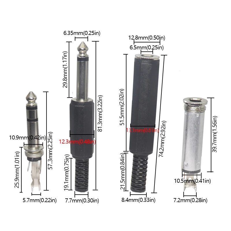 【4PCS】6.3MM Mono/Stereo Audio Plug Socket Male Connector Welding line HeadPhone Stereo 1/4