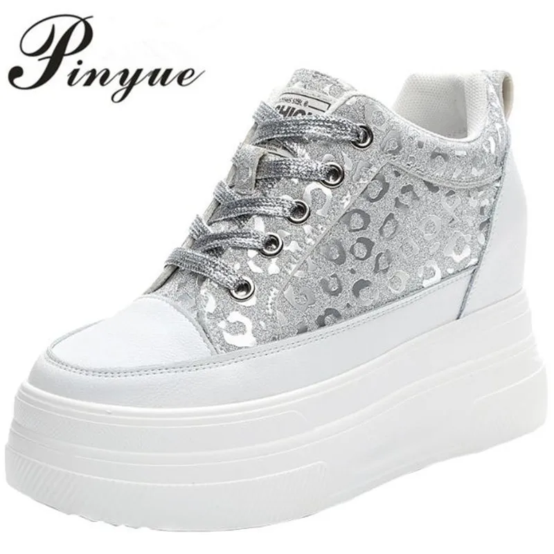 10cm piattaforma in vera pelle zeppa Chunky Sneaker tacchi nascosti Casual traspirante primavera autunno scarpe vulcanizzate di alta marca 34 39