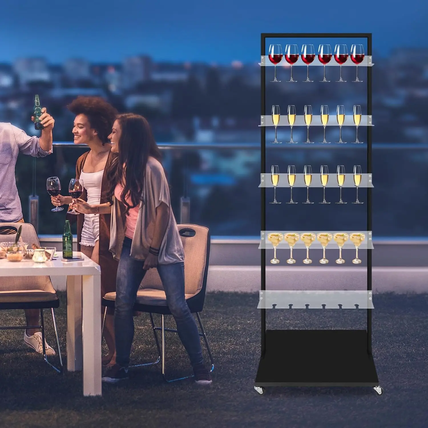 Five Tier Stemware Racks 30 Cup Champagne Glass Display Stand Mobile Wine Glass Rack Wheels Brakes Champagne Display Holder Fami
