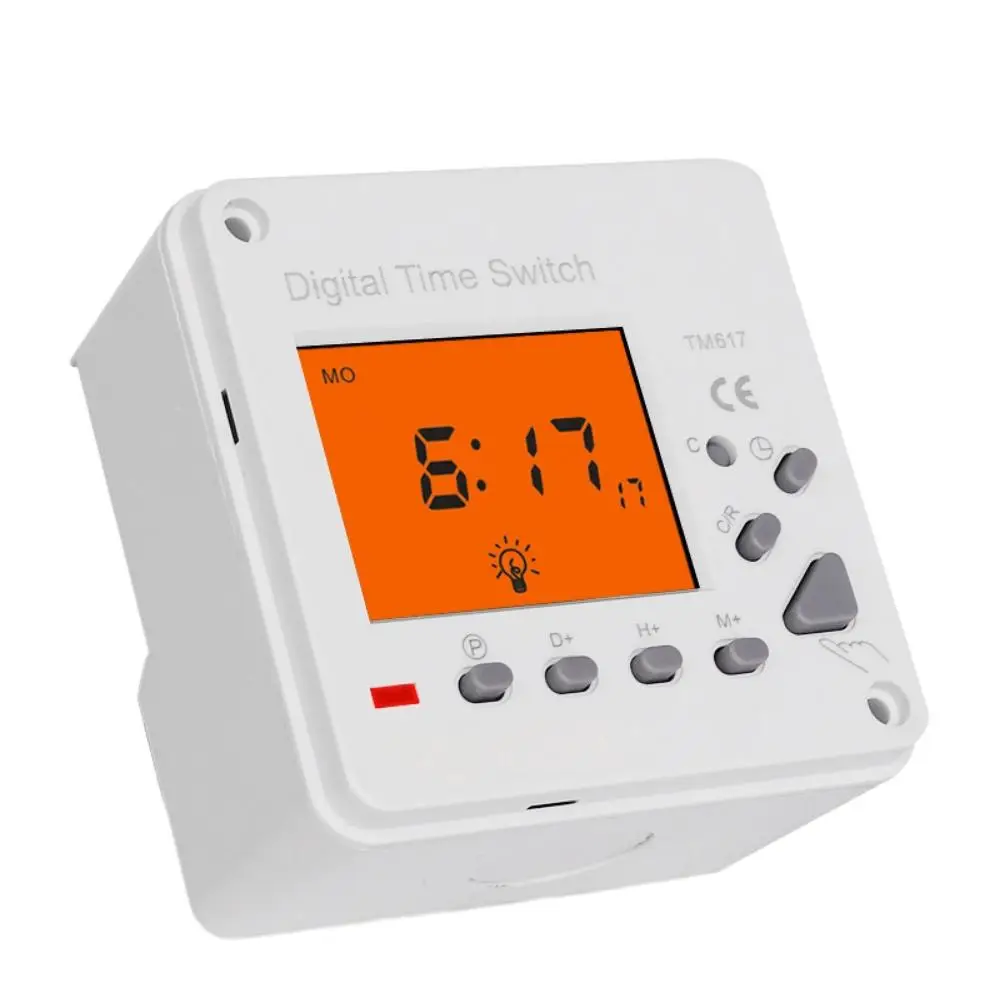 TM617 110V/220V Time Switch Intelligent Backlight Large Screen Time Control Switch Timer 72x72mm Panel or DIN Rail Installation