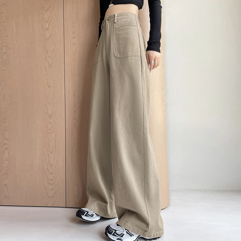 Hohe Taille, weites Bein, Hose für Damen, 2025, Herbst und Winter, gerade, lange Hose, lässige, feste Damenhose