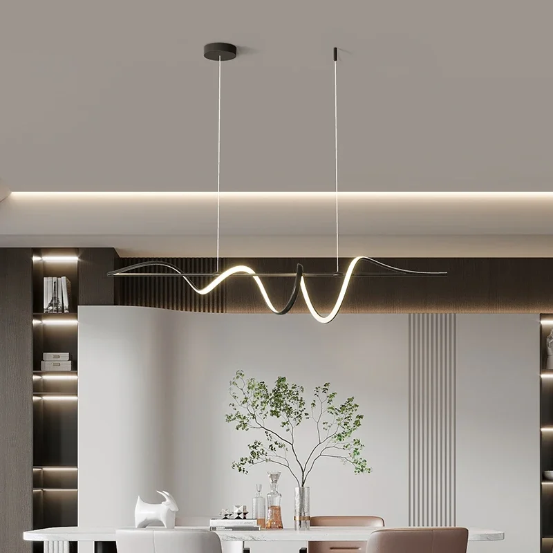 Imagem -06 - Minimalista Nordic Led Pendant Light Cromo Lustre Preto Lâmpada Pendurada para Sala de Jantar Cozinha Decoração do Restaurante 120cm