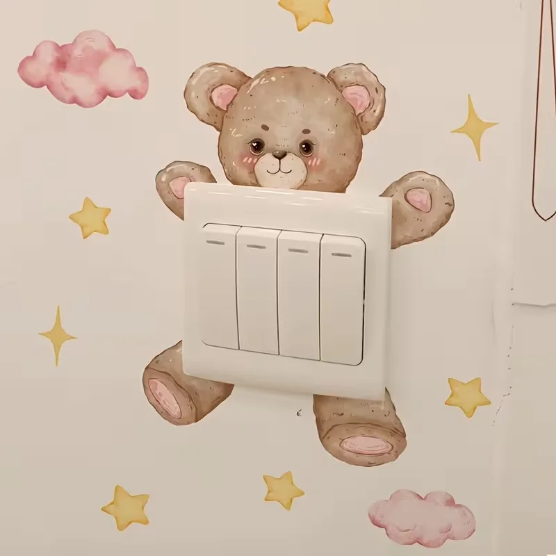1PC cute little bear switch sticker, easy to stick and tear, suitable for decorating switch panels in bedrooms and other areas