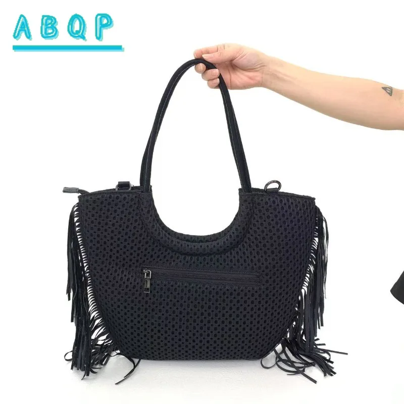 حقيبة كتف نسائية عصرية شبكة نايلون مهدب حقائب ساع شخصية حمل حقيبة سعة كبيرة حقيبة السفر في الهواء الطلق