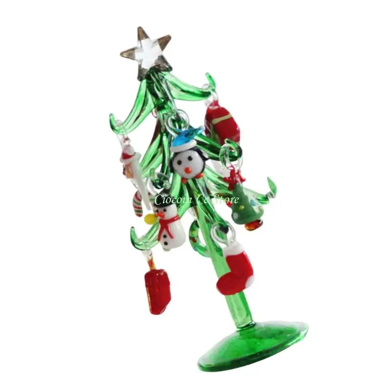 X90F تمثال شجرة عيد الميلاد الزجاجي متعدد الألوان الفني مثالي لارتفاع عرض سطح المكتب في العطلات