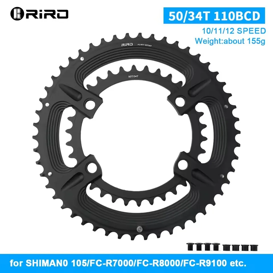 RIRO 110bcd Road Double Chainring for Shimano 105 R7000 R8000 R9100 Crankset 110BCD Chain Ring Bike Chainwheel 53 39 52 36 50 34