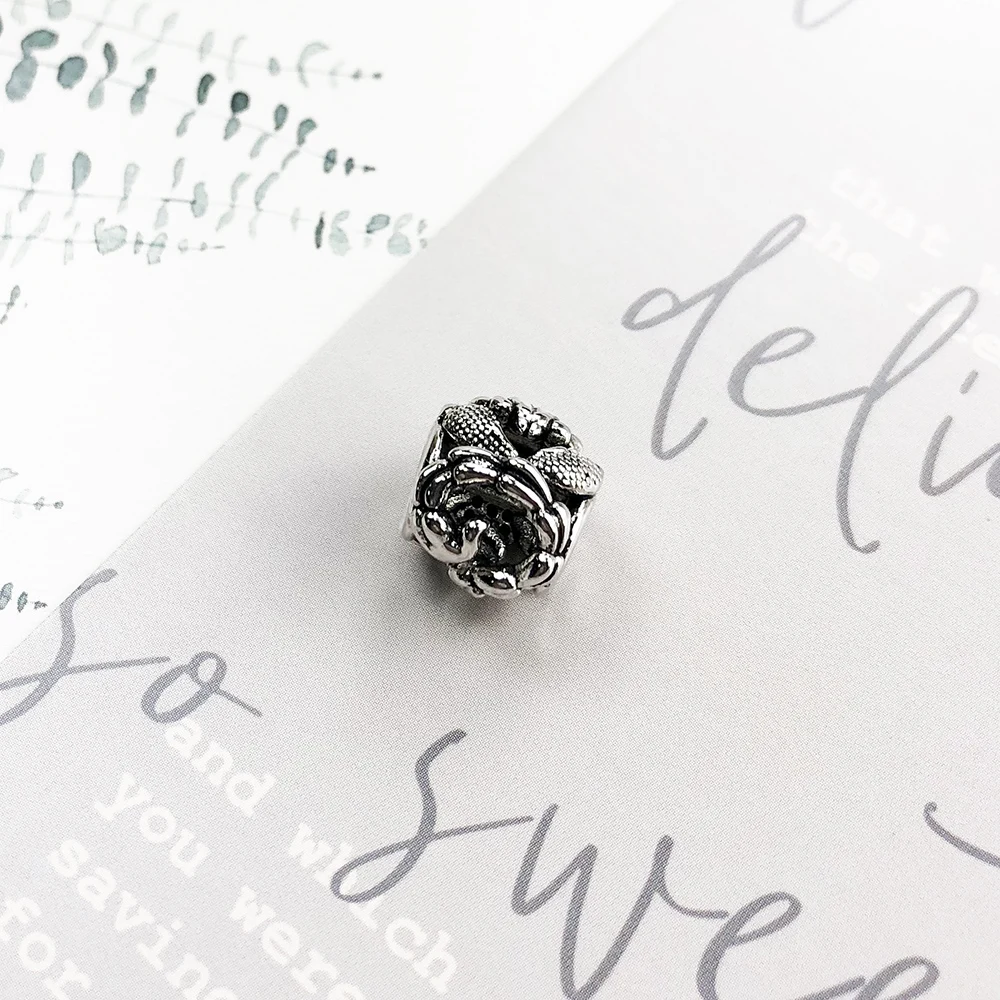 Black Scorpion Charm 5mm Hole For Women Men DIY Jewelry Making 925 Sterling Silver Punk Rebel Street Europe Fashion Gift