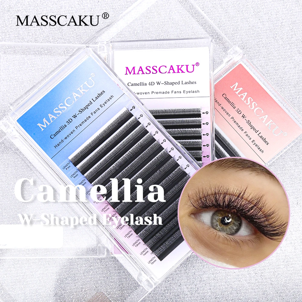

MASSCAKU Camellia 3D 4D 5D W Eyelash C D Curl 8-15mm Mix Easily Grafting Lashes Handmade Self Fanning False Eyelashes Extension