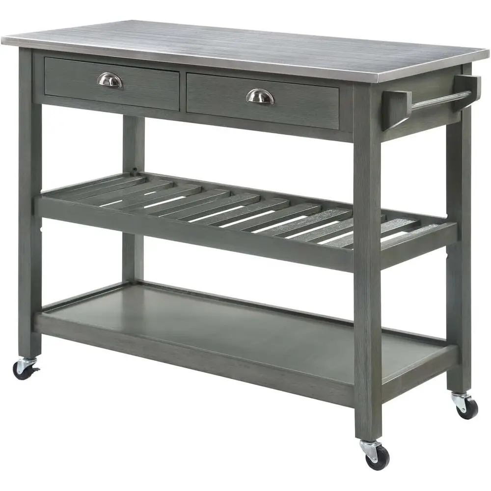 

Серая 3-ярусная кухонная тележка из нержавеющей стали с выдвижными ящиками