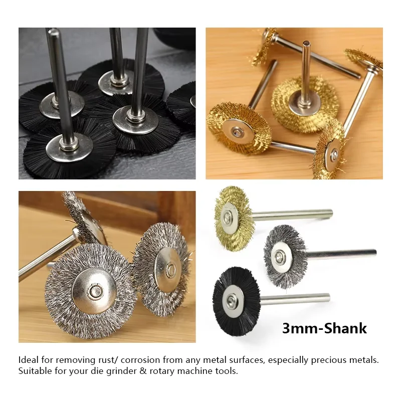 CMCP 10/20 قطعة مجموعة فرش عجلة الأسلاك 22 مللي متر أدوات تلميع النحاس/الصلب/النايلون 3.0 مللي متر عرقوب لملحقات دريمل أداة دوارة #2