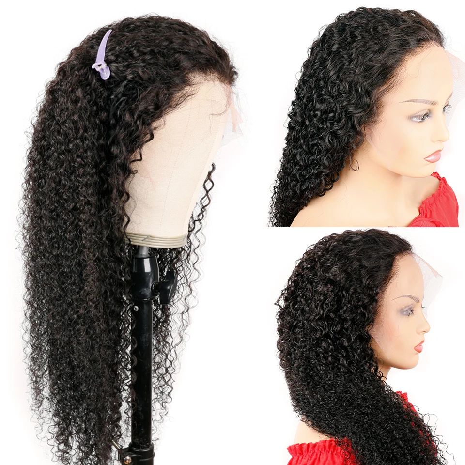 Perruque Lace Frontal Wig frisée brésilienne naturelle, cheveux frisés bouclés, 13x4, 4x4, 30 pouces, partie libre, 150% de densité, pour femmes