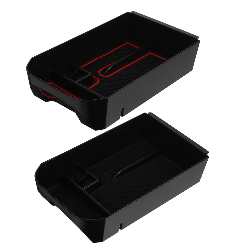 

2pcs Car Center Console Organizer Black Durable Pp Storage Box Multifunctional Easy Install Large Capacity For Phones Wallets