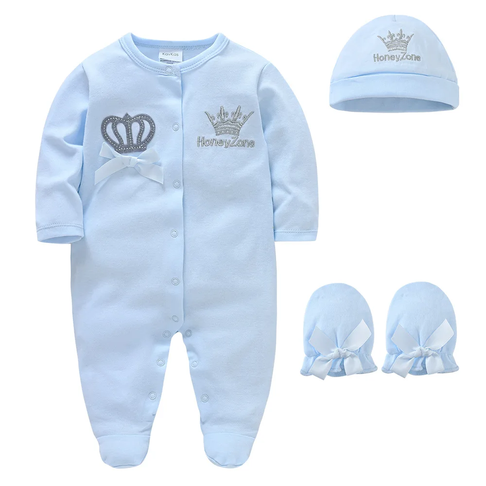 

Baby 100% Cotton Clothing Set Newborn Boys Romper Royal Crown Prince with Cap Gloves Infant Girl One-Pieces Footies Sleepsuit