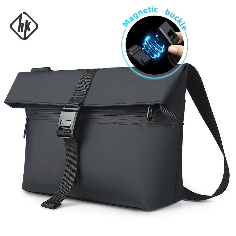 HcanKcan Crossbody Bag Men Waterproof Shoulder Bag Fit 13 Inches Laptop Waist Bag Large Capacity Messenger Bag Black Side Bag