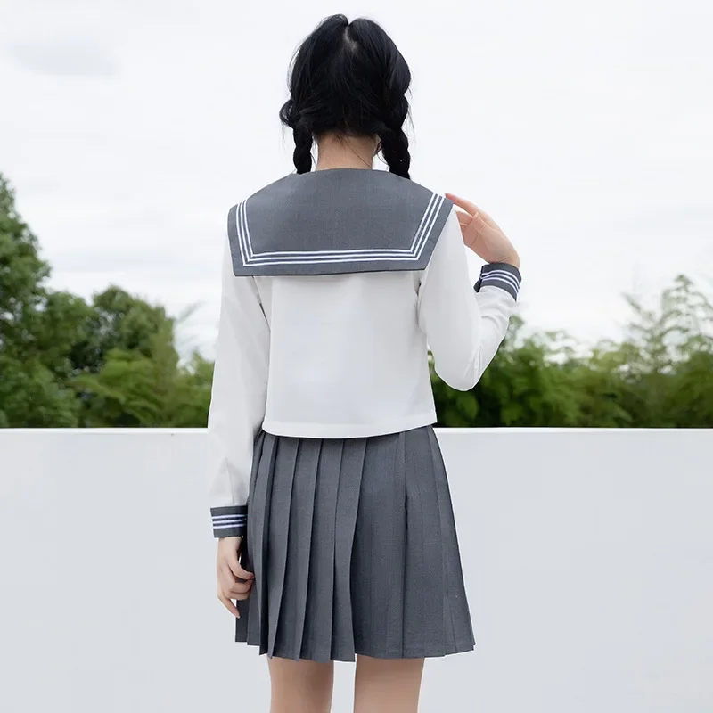 Japanese School Seifuku Girls Grey Sailor Dress Shirts Student JK Uniforms Korean Pleated Skirt Set Kawaii Schoolgirl Costume