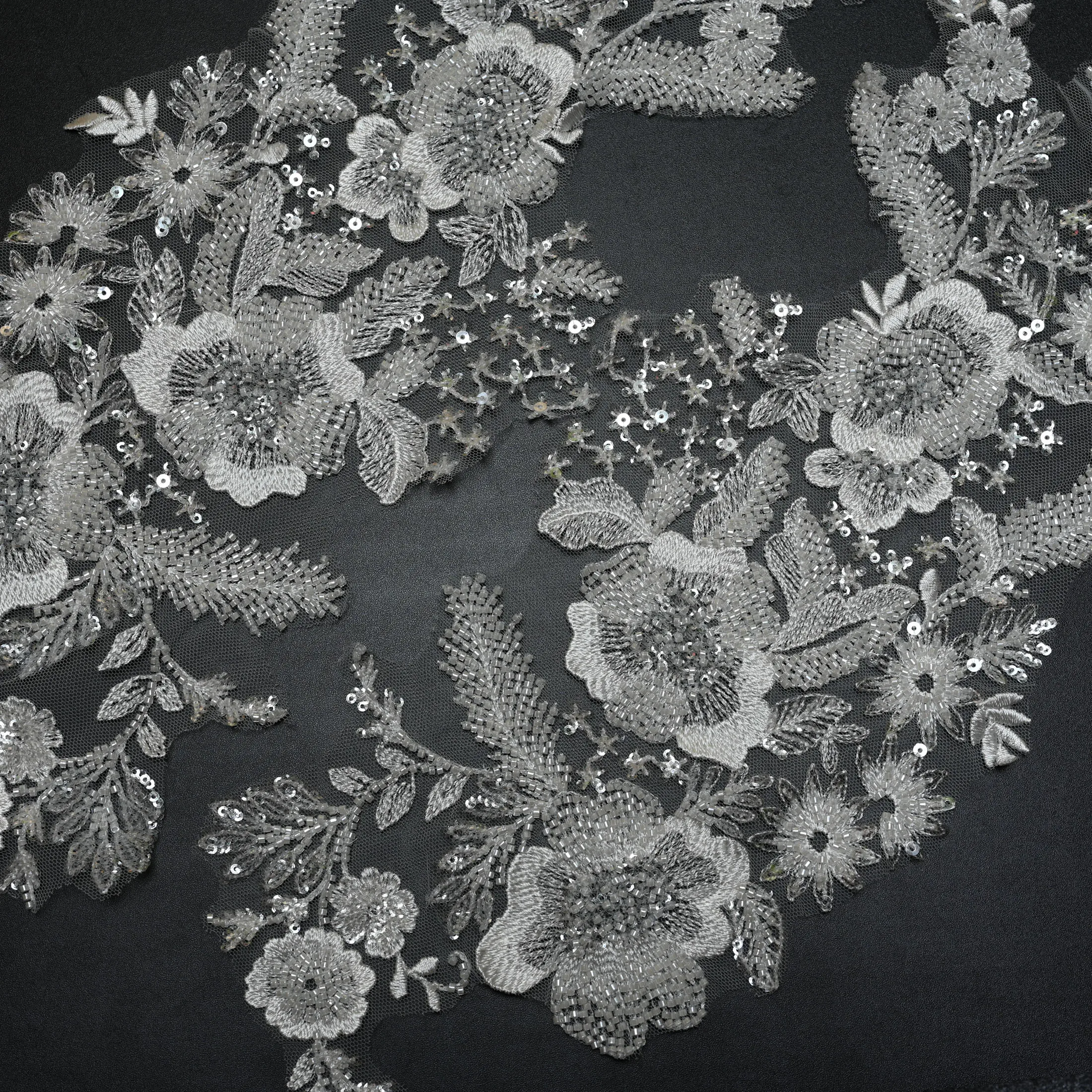 1pair luxury beaded embroidery lace appliques for wedding dresses flower applique patches  clothing  parches ropa