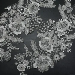 1pair luxury beaded embroidery lace appliques for wedding dresses flower applique patches clothing parches ropa