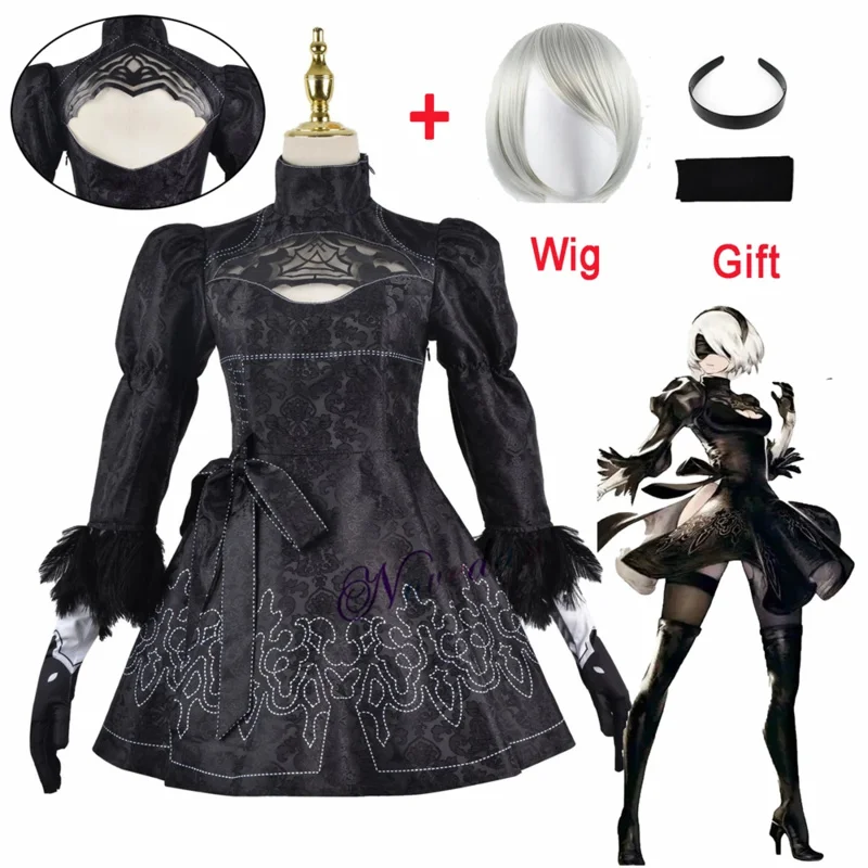 Nier Automata-Disfraz de Yorha 2B para mujer, traje de Cosplay con peluca Sexy, Outsuit de animales de talla grande, disfraz de juego de rol para niña, fiesta de Carnaval