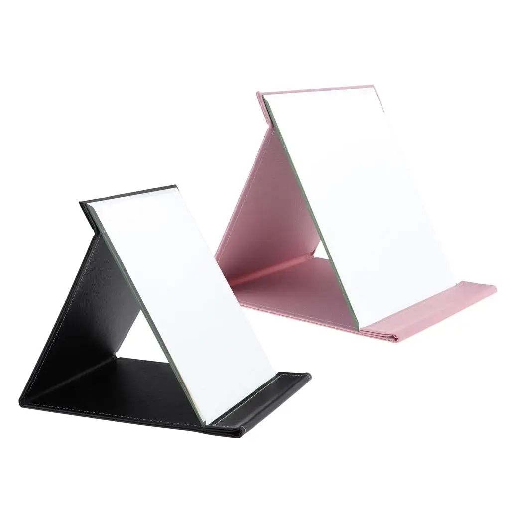 Draagbare opvouwbare make-upspiegel, slank PU-leer opvouwbare compacte make-up tafelblad cosmetische reisspiegel met staand, L