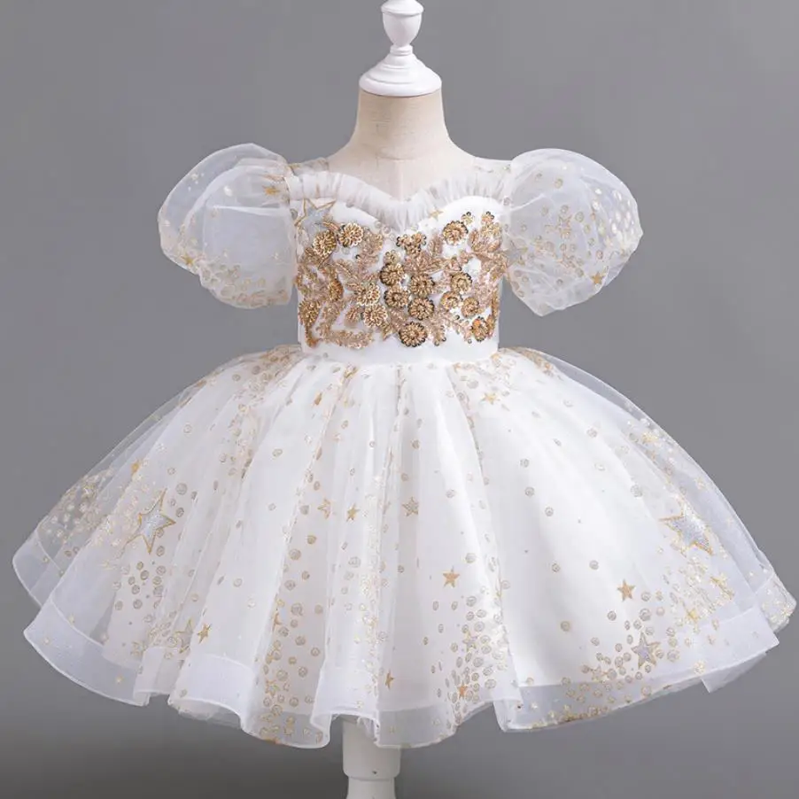 

New Children's Princess Sequins Ball Gown Host Piano Performance Wedding Birthday Girls Party Dresses A4089 Bridesmaid Dresses