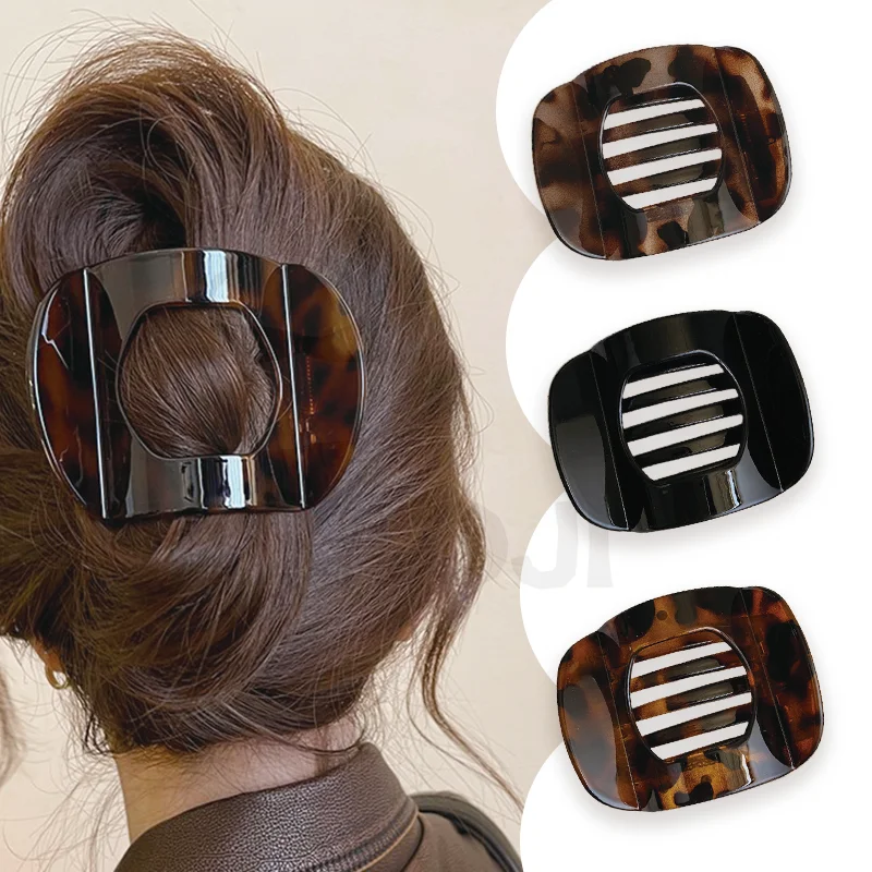 Fashion Leopard Print Hair Clip Elegant Simple Ponytail Hair Grip Anti Slip Brown Hairpins For Women