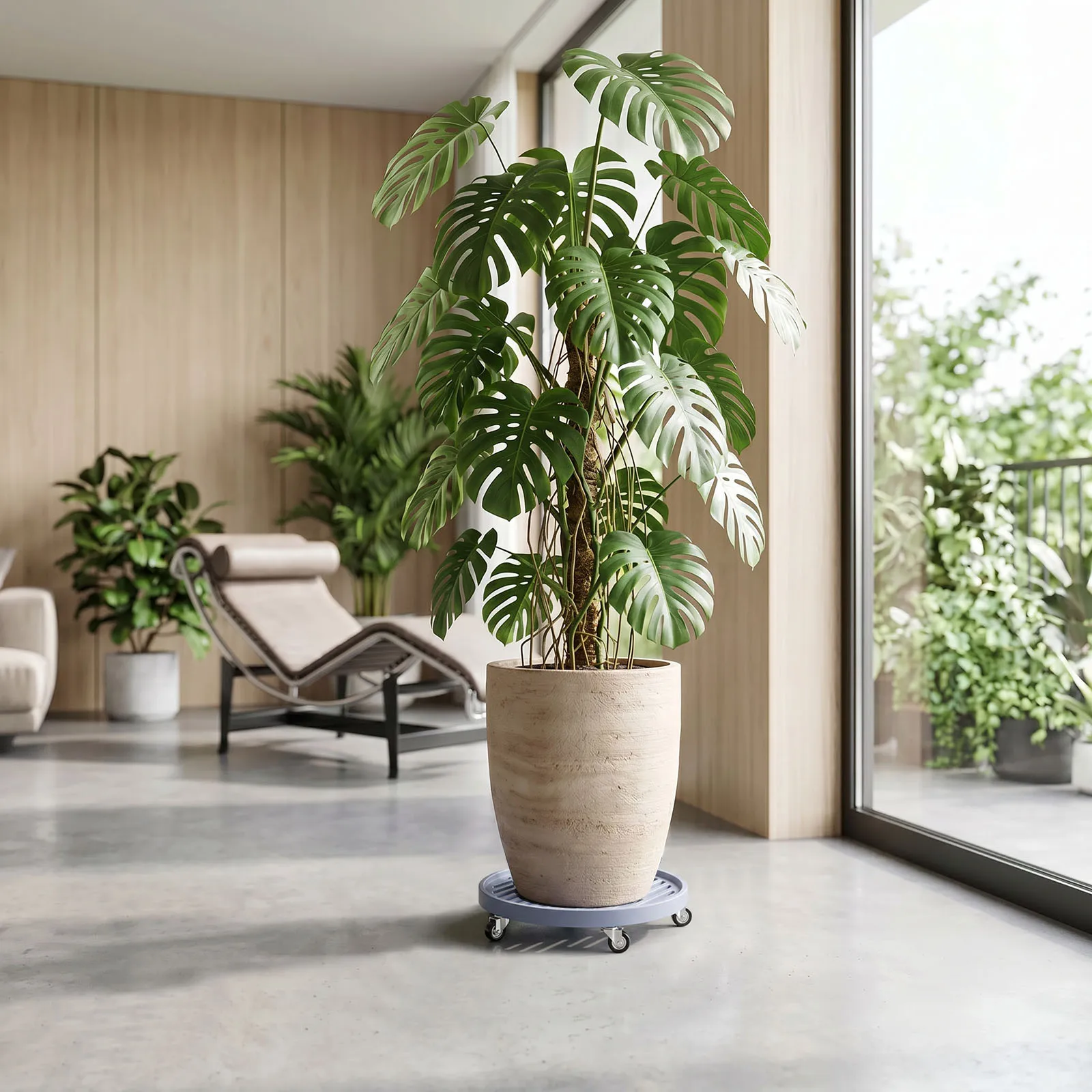 2Pcs Silent Round Plant Caddy with Hidden Wheels Rolling Plant Stand Breathable Plastic Plants Roller for Indoor Outdoor