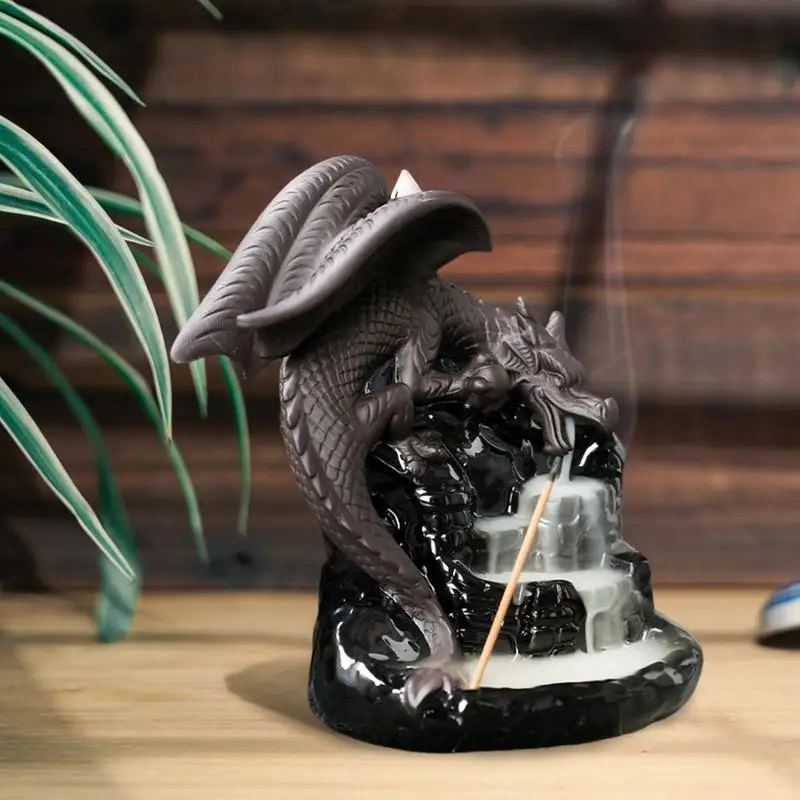 Dragon Incense Burner Ceramic Incense Waterfall Includes Cones Tweezers Mat Meditation Dragon Water Fountain Diffuser