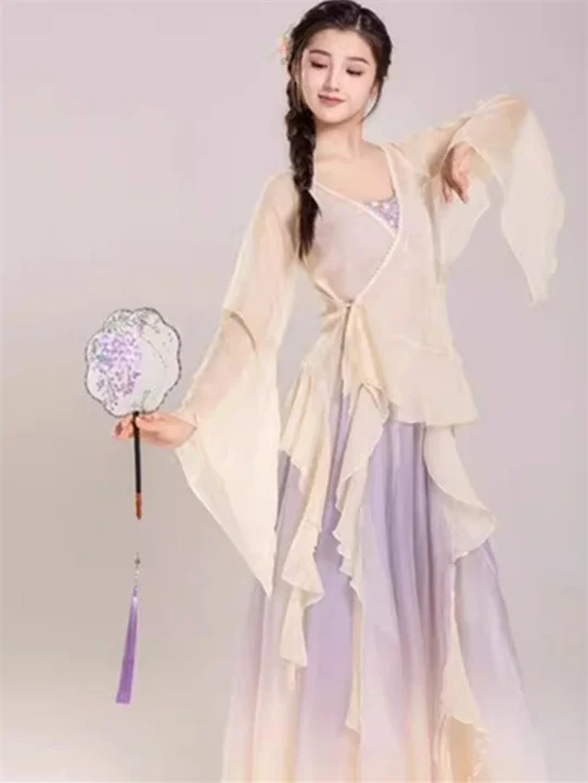 

Elegant Gradient Color Dance Costume Women's Gown Practice Suit Parka Classical Ballet Performance Outfit Korean Style Long S...