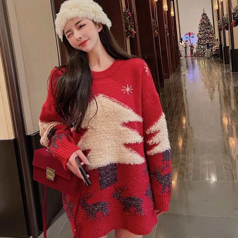 

Women Clothing Fashion Chic Loose Warm Knitted Jumper Autumn Winter Y2k Vintage Jacquard Commute Thick Sweaters