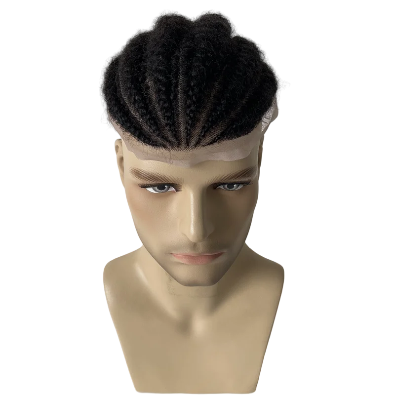 

Индийские системы натуральных человеческих волос 1. # Jet Black Afro Cornrow Braids Unit 8x10 Полный кружевной парик для чернокожих мужчин