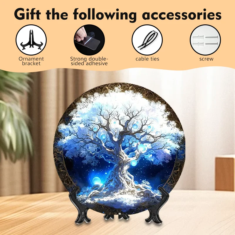 

Aluminum Metal Sign Faux Resin Painting Round Decor Sign Bedroom Decoration Valentine's Day Gifts Tree Of Life Theme Decoration