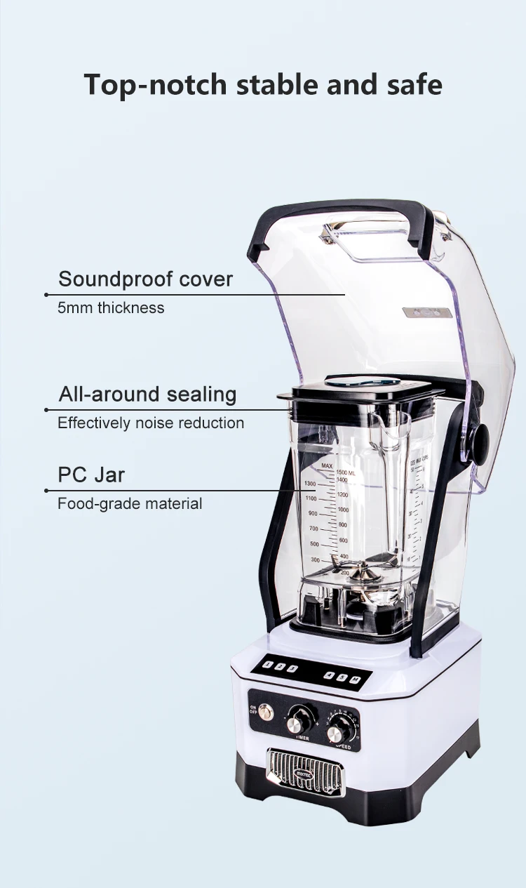 

Variable Speed Heavy Duty Commercial Blender 17-Speed 1400W Multi-functional Programmable Total Crushing for Hotel Coffee Shop
