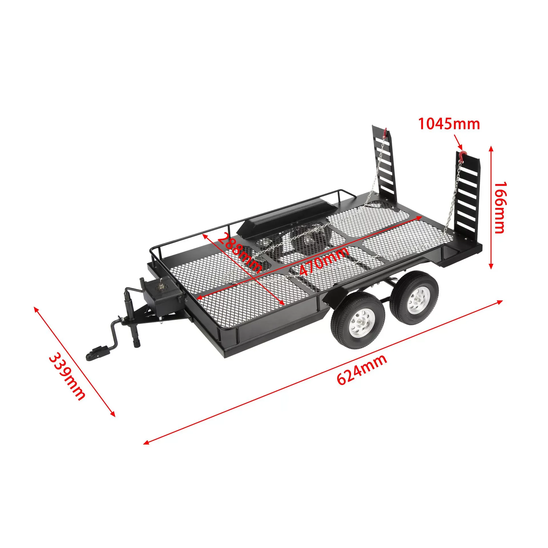 W57 Metal Dual Axle Flatbed Trailer Universal For 1/10 RC Crawler TRX4 KM D90 SCX10 Hauling Upgrade Parts