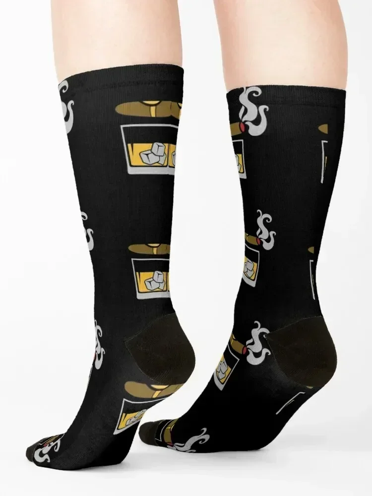 Cigars and Whiskey Funny Socks Stockings winter cycling Christmas Socks For Man Women's