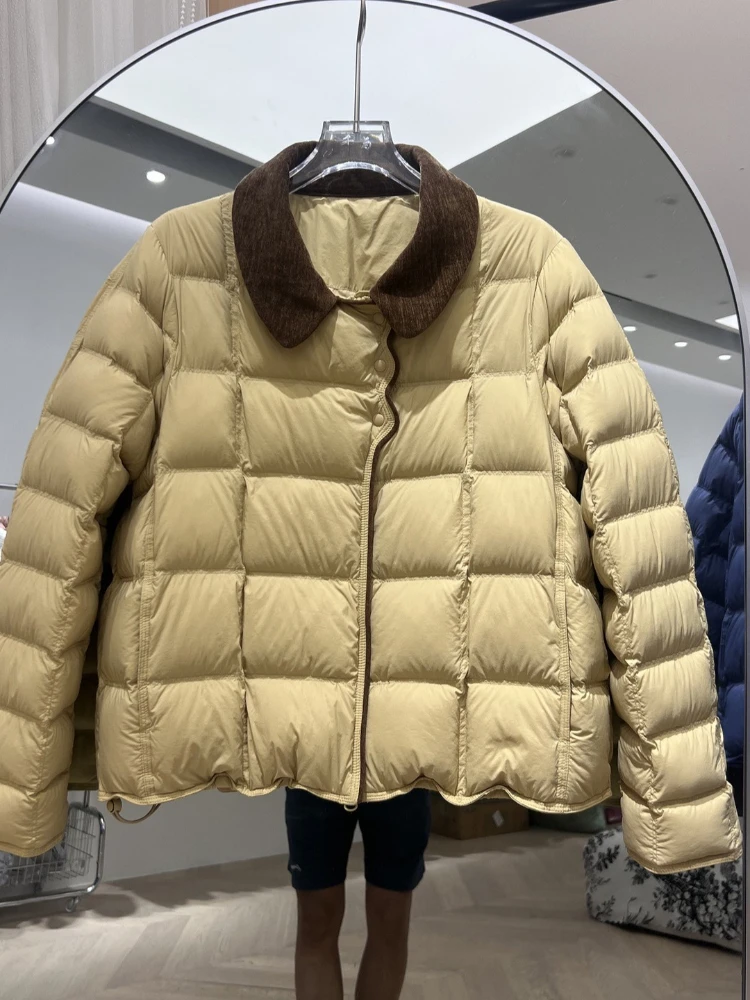 Winter 90% White Duck Puffer Coat Women Lightweight Down Jacket 2025 New Lapel Simple Office Color Matching Short Parkas Outwear